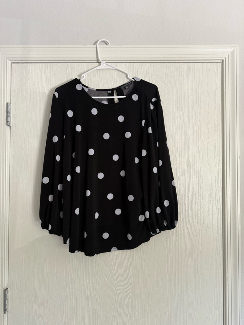 Adrianna Papell Black and White Polka Dot Long Sleeve Blouse